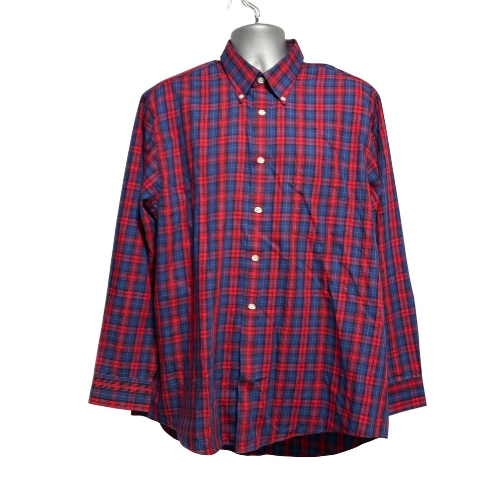 Arrow 1851 Mens XL Regular Fit Plaid Button Down Shirt Red Blue 17-17.5 34/35 B1